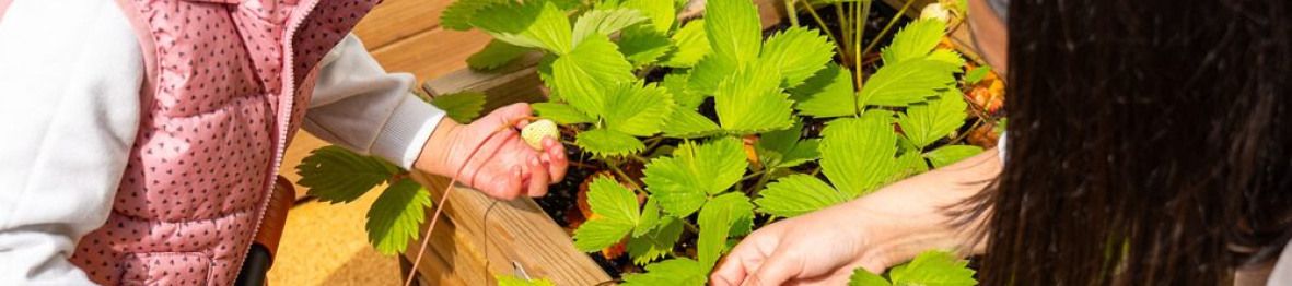 Un pro en crèche dans le jardin avec une enfant