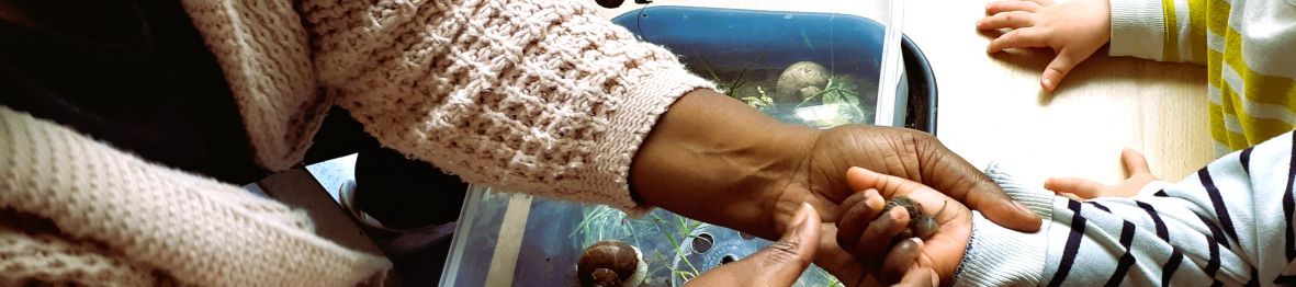 Enfant tenant un escargot dans sa main au sein de la crèche Babilou Montevrain Dublin