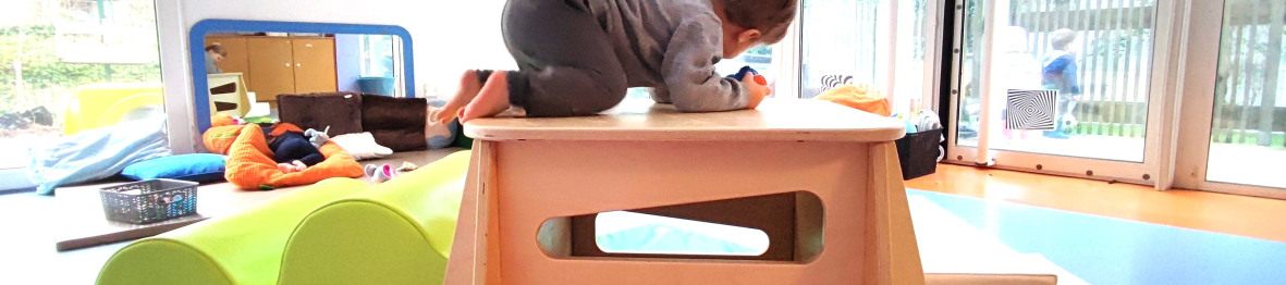 Enfant évoluant sur une structure en bois au sein de la crèche Babilou Montevrain Dublin
